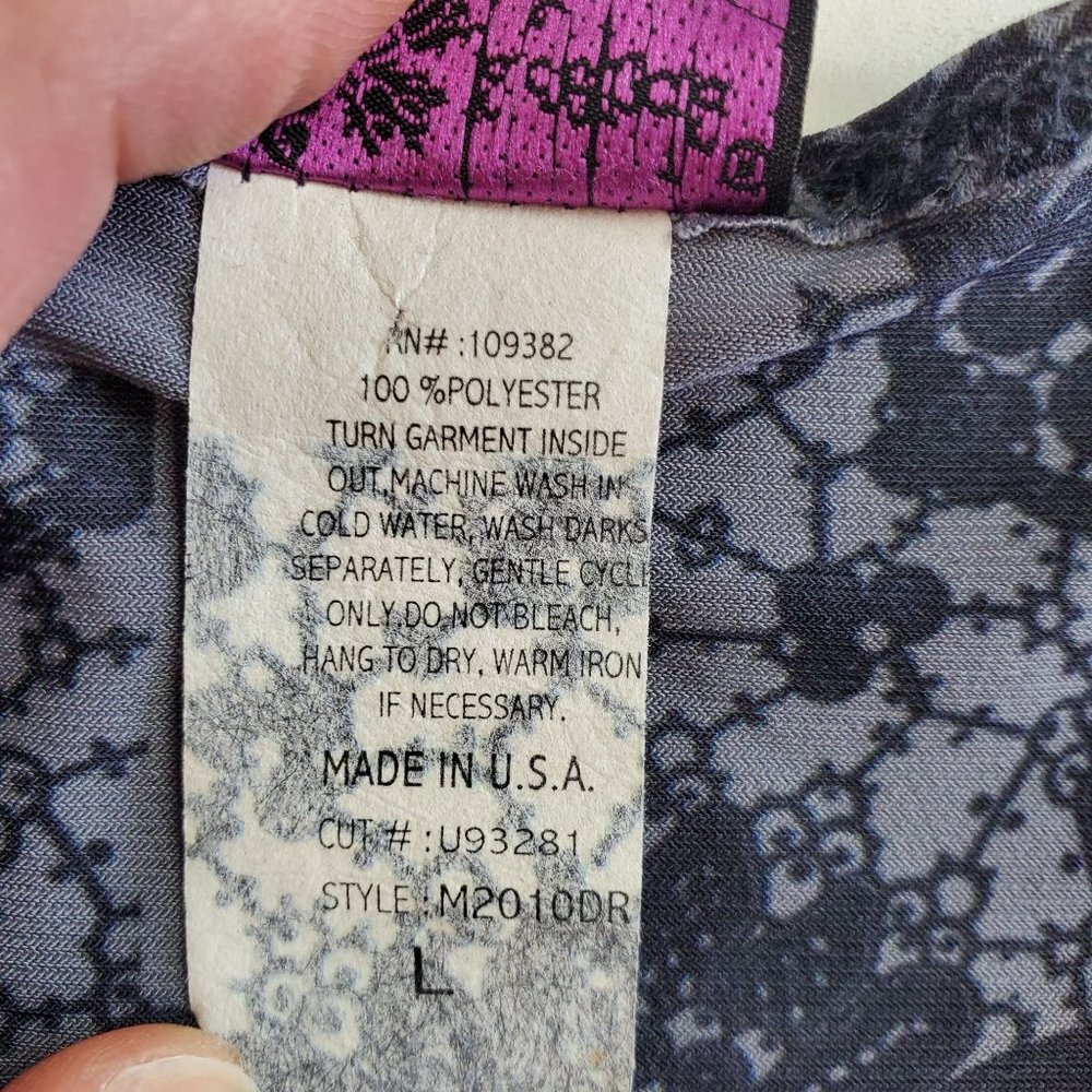 Vintage Womens Multi-Print Boho Dress Size L Gray Short Sleeve V-Neck Agenda - Picture 7 of 8